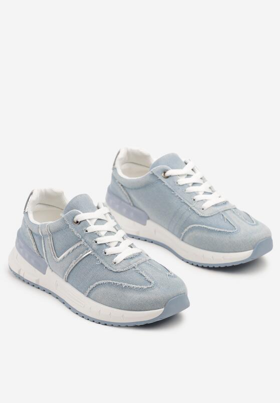 Jasnoniebieskie Sneakersy z Przetarciami na Piankowej Podeszwie Ninisela 5