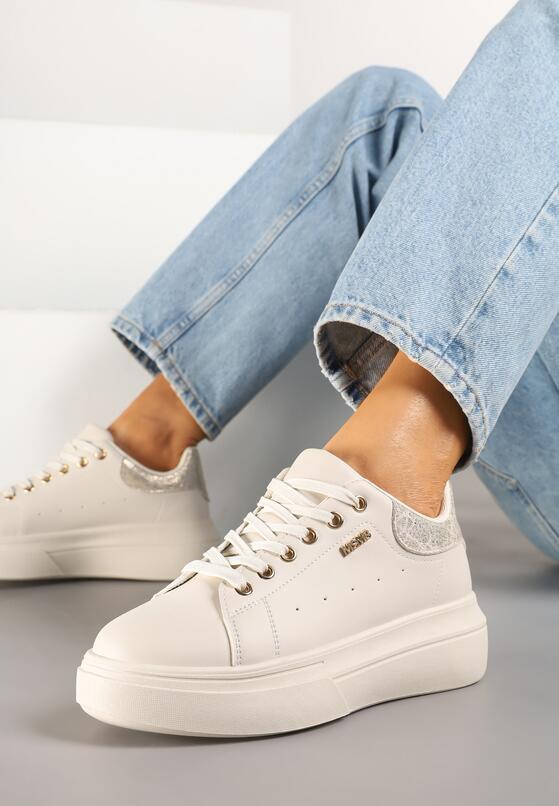 Beżowo-Złote Sneakersy na Grubej Podeszwie z Metalicznymi Zdobieniami Zarilna 3