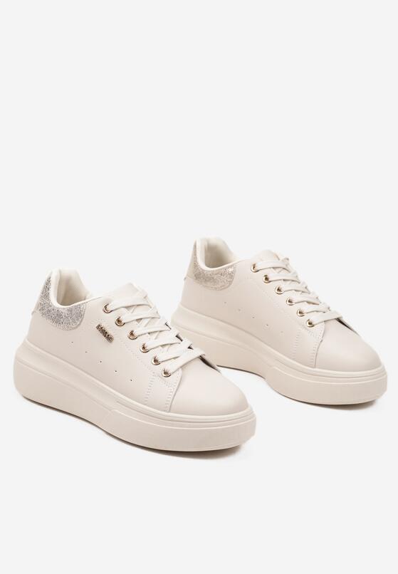 Beżowo-Złote Sneakersy na Grubej Podeszwie z Metalicznymi Zdobieniami Zarilna 5