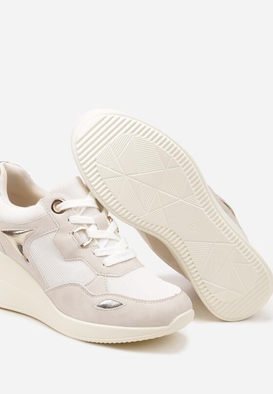 Beżowe Sneakersy na Koturnie z Ozdobnymi Wstawkami Cedera 6