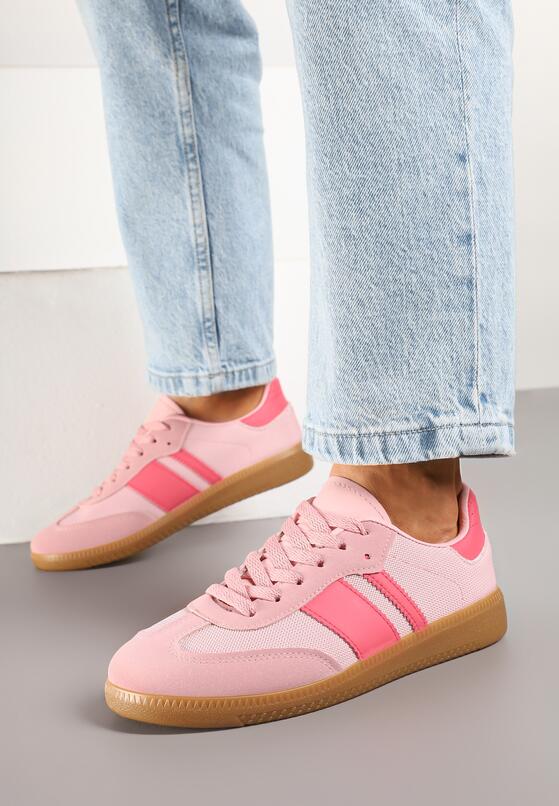 Różowe Sneakersy Tenisówki z Ozdobnymi Paskami Nelidi 1