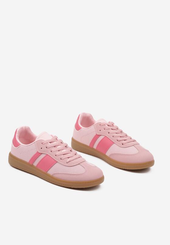 Różowe Sneakersy Tenisówki z Ozdobnymi Paskami Nelidi 5