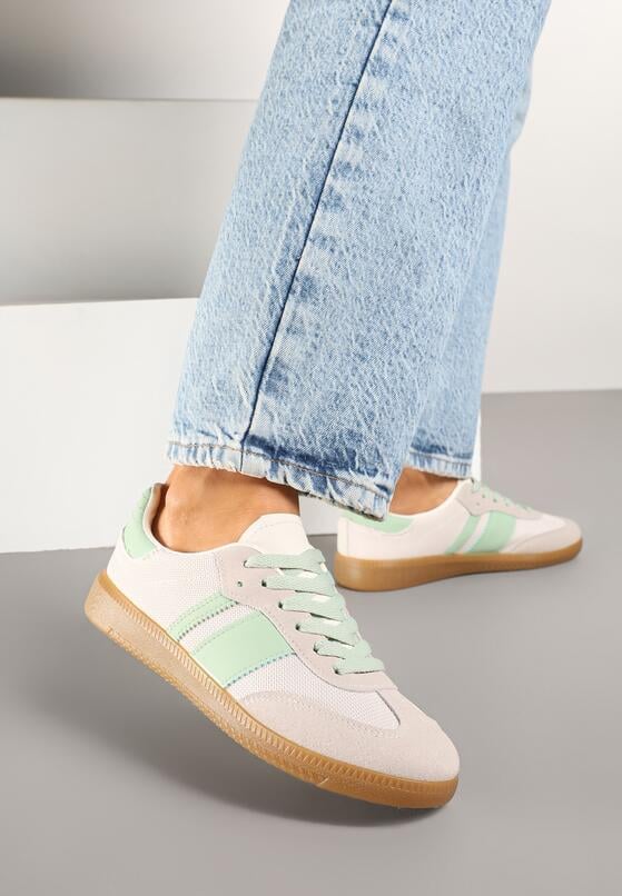 Biało-Zielone Sneakersy Tenisówki z Ozdobnymi Paskami Nelidi 2