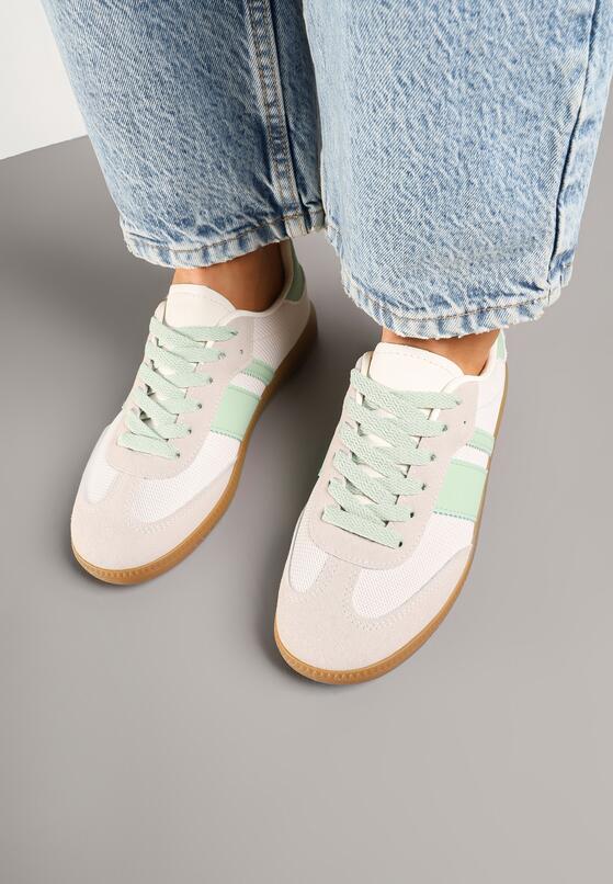 Biało-Zielone Sneakersy Tenisówki z Ozdobnymi Paskami Nelidi 3