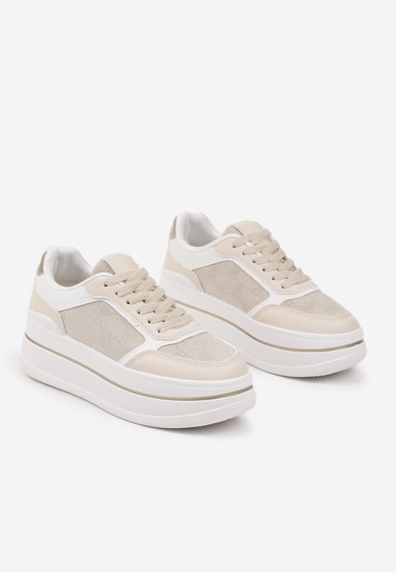 Beżowe Sneakersy w Streetwearowym Stylu na Grubej Podeszwie Ninolia 5