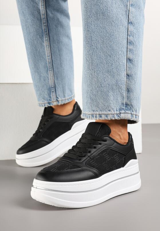 Czarne Sneakersy w Streetwearowym Stylu na Grubej Podeszwie Ninolia 2