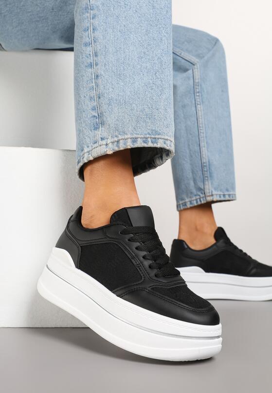 Czarne Sneakersy w Streetwearowym Stylu na Grubej Podeszwie Ninolia 1