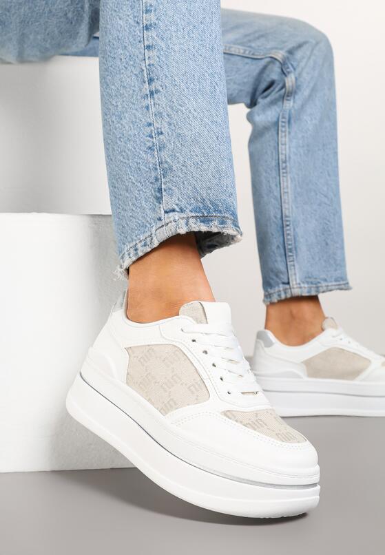 Białe Sneakersy w Streetwearowym Stylu na Grubej Podeszwie Ninolia 2