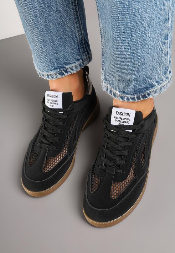 Czarne Sneakersy z Siateczką i Ozdobnymi Przeszyciami Falisna 3
