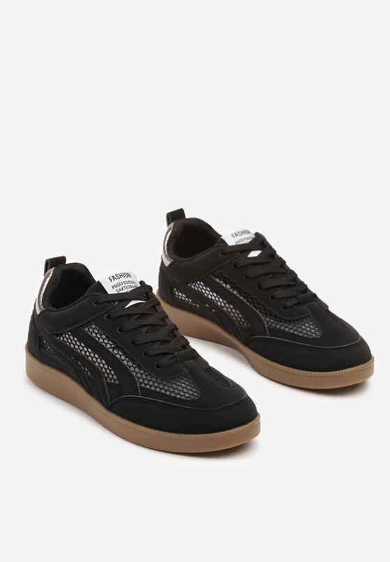 Czarne Sneakersy z Siateczką i Ozdobnymi Przeszyciami Falisna 5