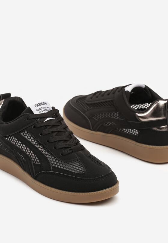 Czarne Sneakersy z Siateczką i Ozdobnymi Przeszyciami Falisna 6