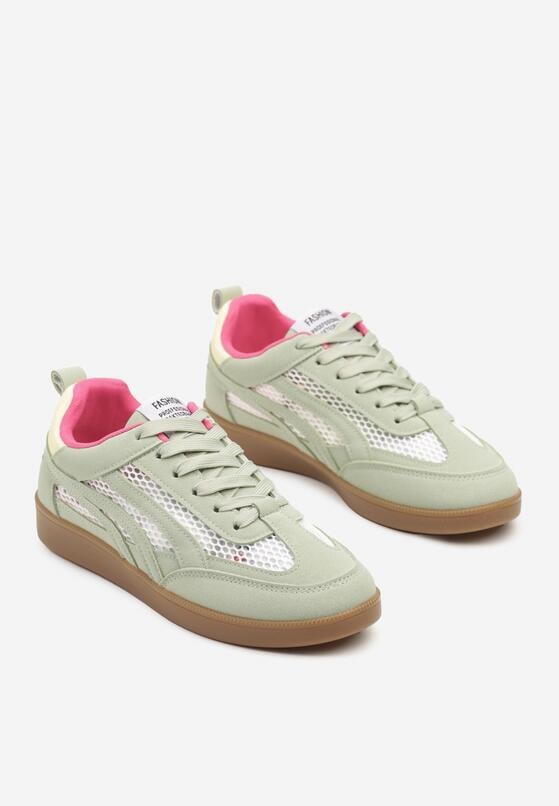Jasnozielone Sneakersy z Siateczką i Ozdobnymi Przeszyciami Falisna 5