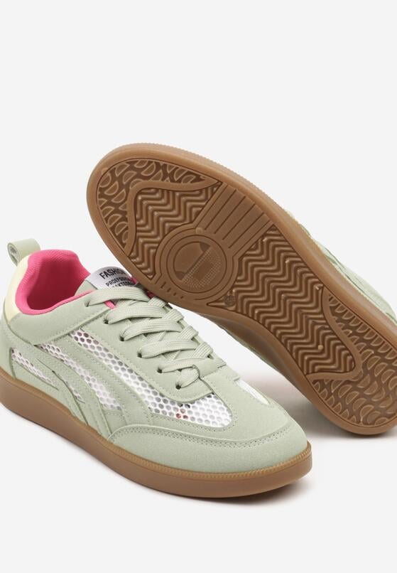 Jasnozielone Sneakersy z Siateczką i Ozdobnymi Przeszyciami Falisna 6