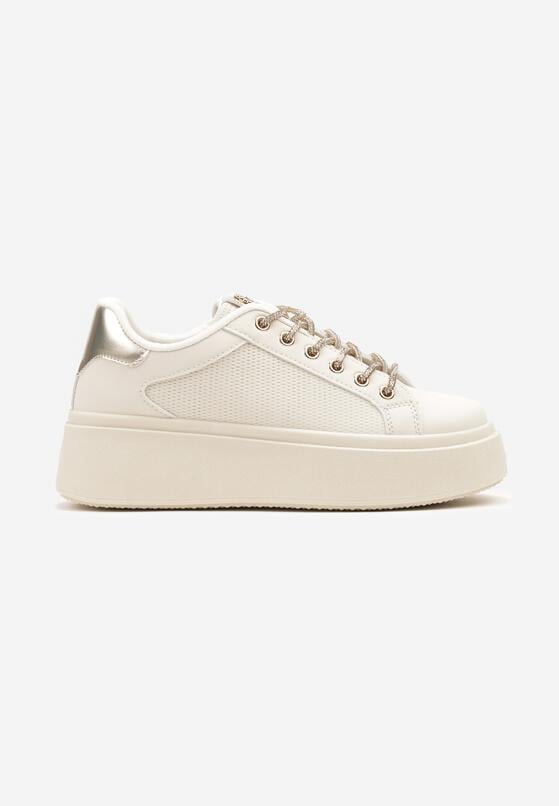 Beżowe Sneakersy na Grubej Podeszwie Zdobione Siateczką i Cyrkoniami Vanilra 4