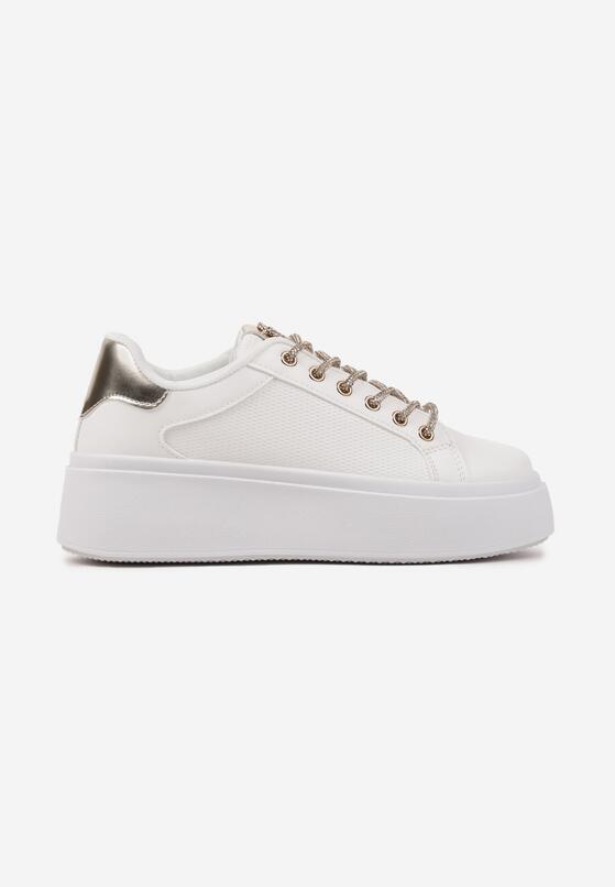 Białe Sneakersy na Grubej Podeszwie Zdobione Siateczką i Cyrkoniami Vanilra 4