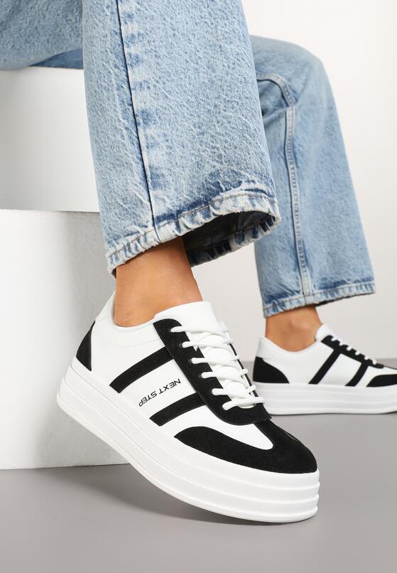 Biało-Czarne Sneakersy w Stylu Klasycznych Tenisówek na Platformie Asdisa 2