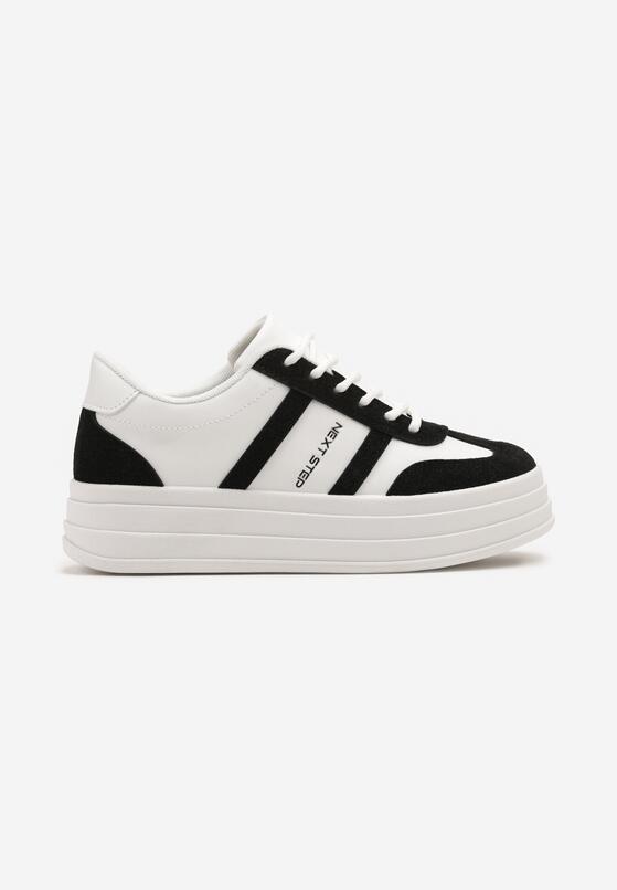 Biało-Czarne Sneakersy w Stylu Klasycznych Tenisówek na Platformie Asdisa 4