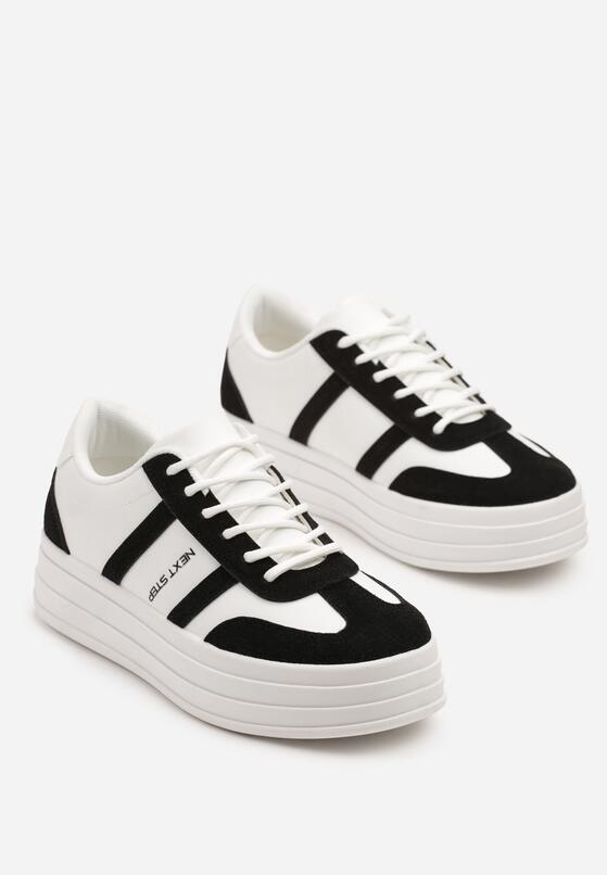 Biało-Czarne Sneakersy w Stylu Klasycznych Tenisówek na Platformie Asdisa 5