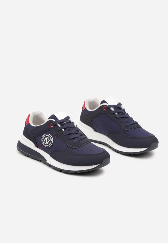 Granatowe Buty Sportowe Sznurowane z Przeszyciami i Naszywką na Boku Garilsa 2