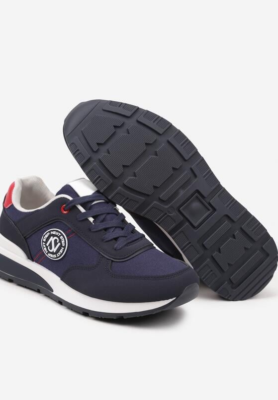 Granatowe Buty Sportowe Sznurowane z Przeszyciami i Naszywką na Boku Garilsa 3
