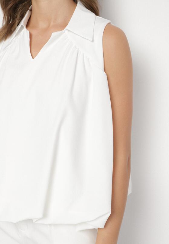 Biała Bluza Rozkloszowana Oversize z Kołnierzykiem Eridwen 5