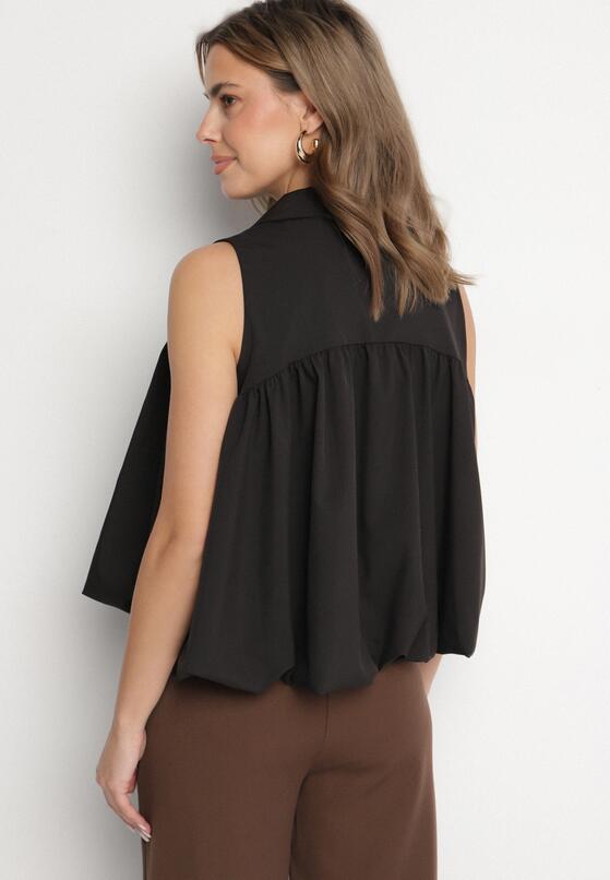 Czarna Bluza Rozkloszowana Oversize z Kołnierzykiem Eridwen 3