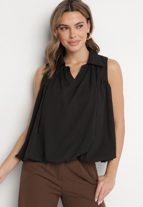 Czarna Bluza Rozkloszowana Oversize z Kołnierzykiem Eridwen 4