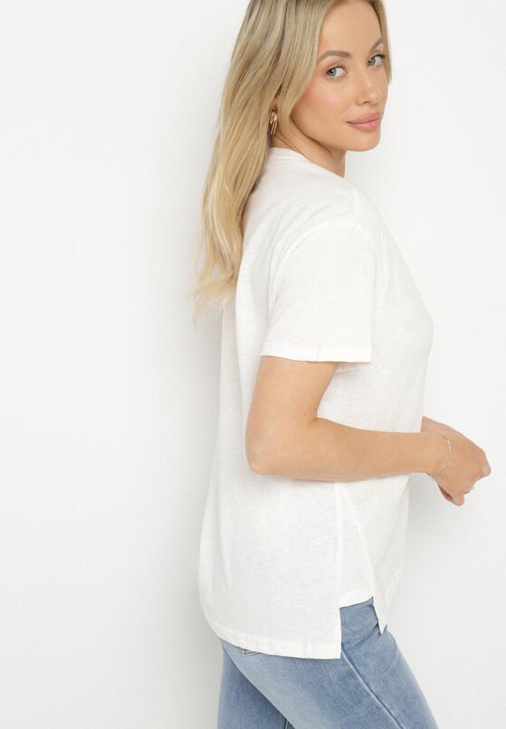 Biały T-shirt z Asymetrycznym Tyłem i Ozdobnym Haftem Ninissara 3