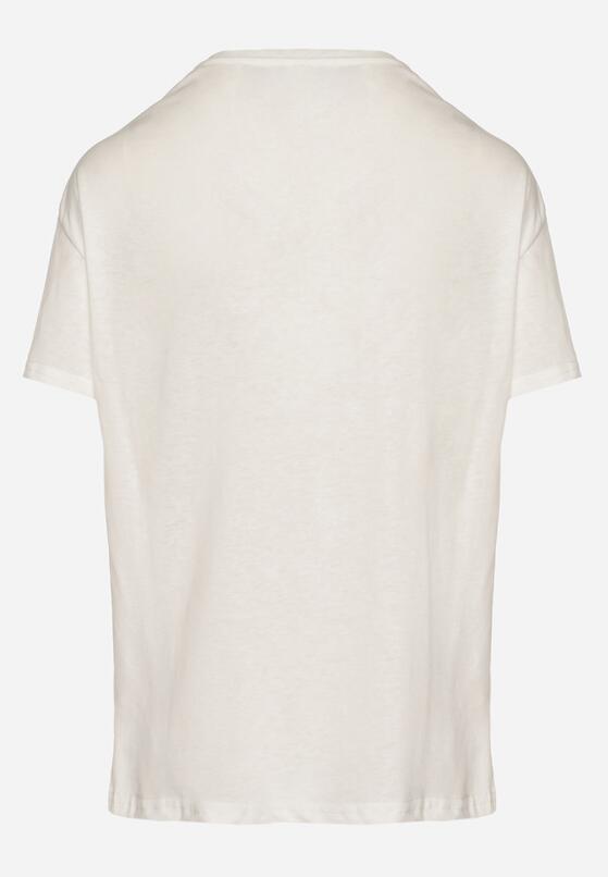 Biały T-shirt z Asymetrycznym Tyłem i Ozdobnym Haftem Ninissara 7