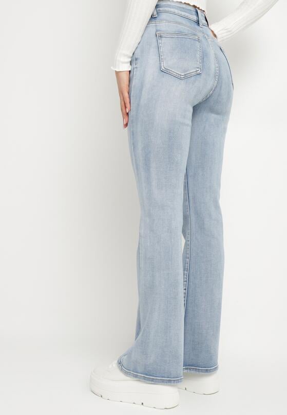 Niebieskie Jeansy o Kroju Dzwonów z Wysokim Stanem Virtia 3