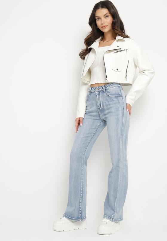 Niebieskie Jeansy o Kroju Dzwonów z Wysokim Stanem Virtia 4