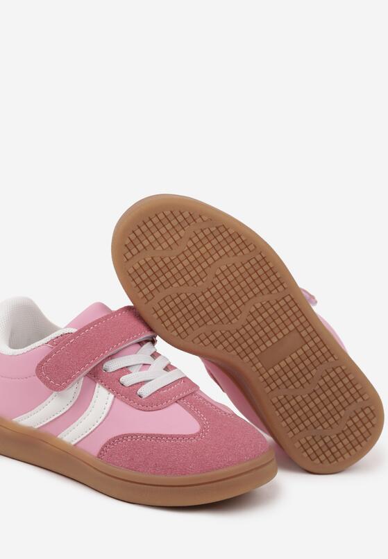 Różowe Buty Sportowe z Paskami na Boku i Zapięciem na Rzep Wenoria 3