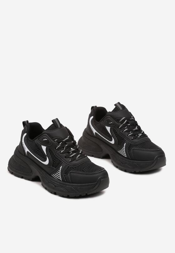 Czarne Sneakersy na Grubej Podeszwie z Siateczką Olirase 5