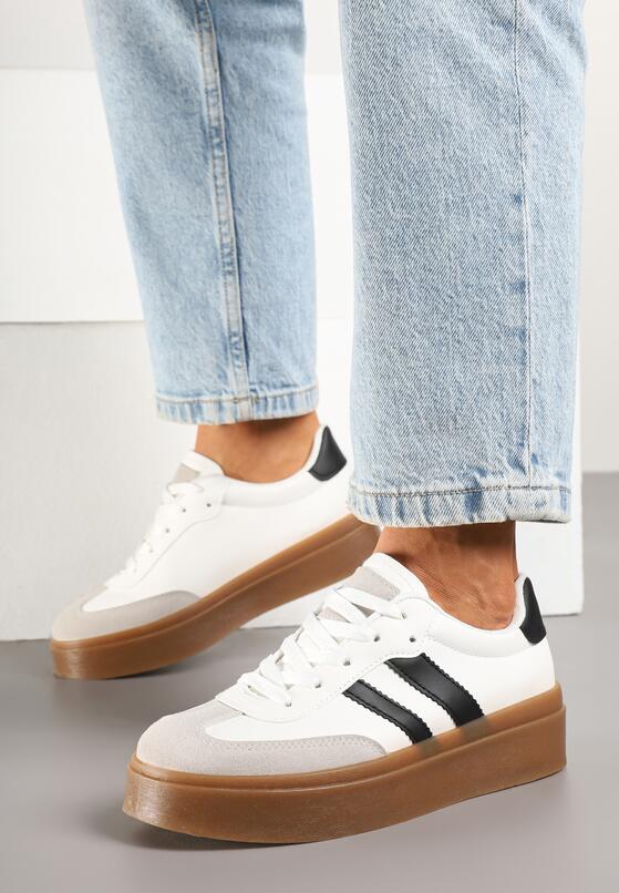 Biało-Czarne Sneakersy w Stylu Kultowych Tenisówek na Grubej Podeszwie Carilne 1