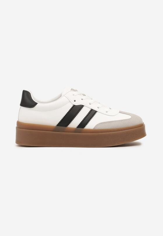 Biało-Czarne Sneakersy w Stylu Kultowych Tenisówek na Grubej Podeszwie Carilne 4