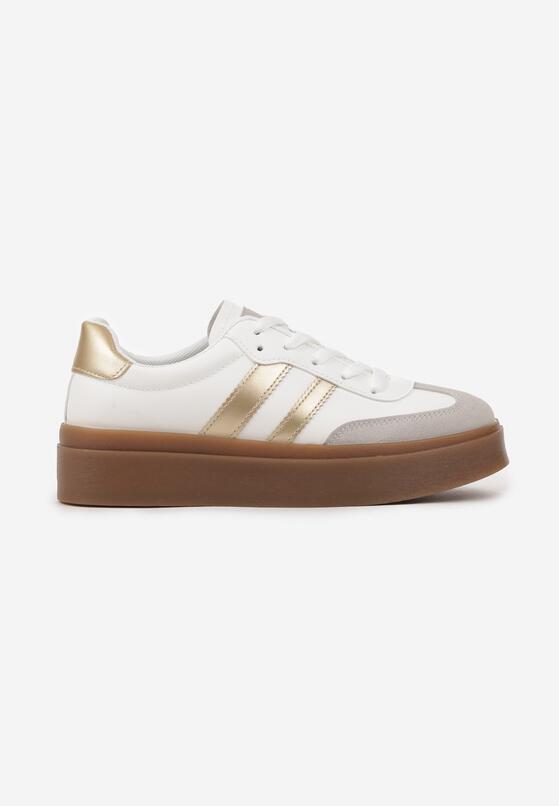 Biało-Złote Sneakersy w Stylu Kultowych Tenisówek na Grubej Podeszwie Carilne 4