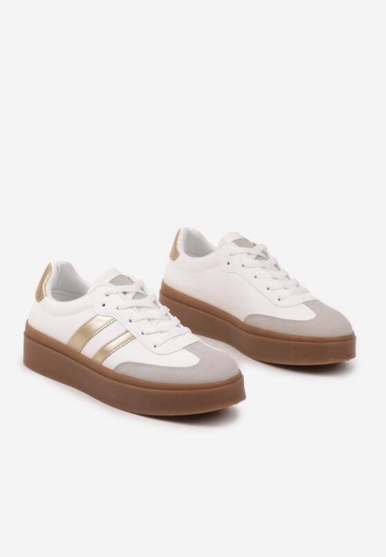 Biało-Złote Sneakersy w Stylu Kultowych Tenisówek na Grubej Podeszwie Carilne 5