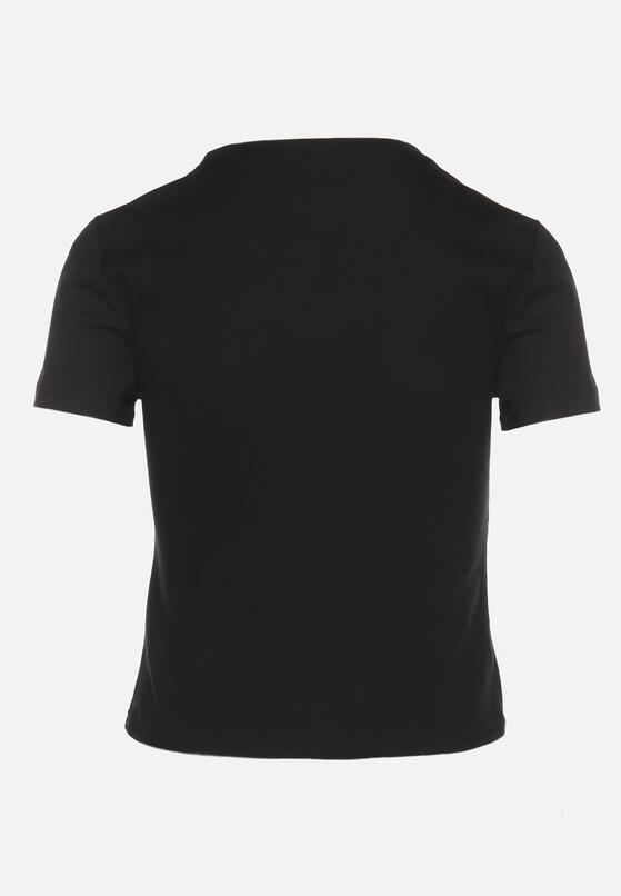 Czarny T-shirt z Bawełny Ozdobiona Perełkami i Odpinanym Łańcuszkiem Olinelis 7