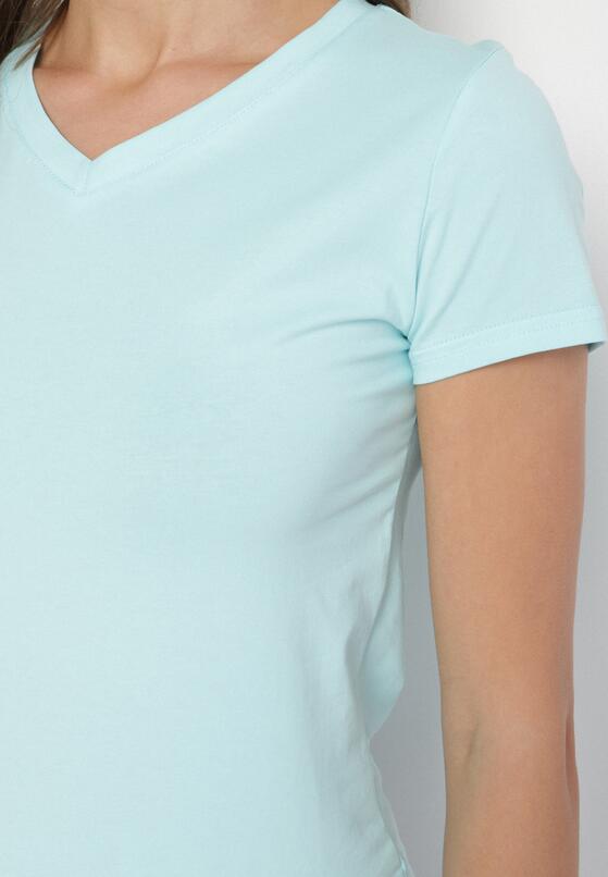 Jasnoniebieski T-shirt z Bawełny z Trójkątnym Dekoltem Semiora 5