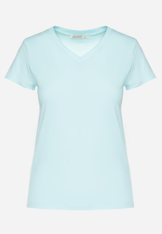 Jasnoniebieski T-shirt z Bawełny z Trójkątnym Dekoltem Semiora 6