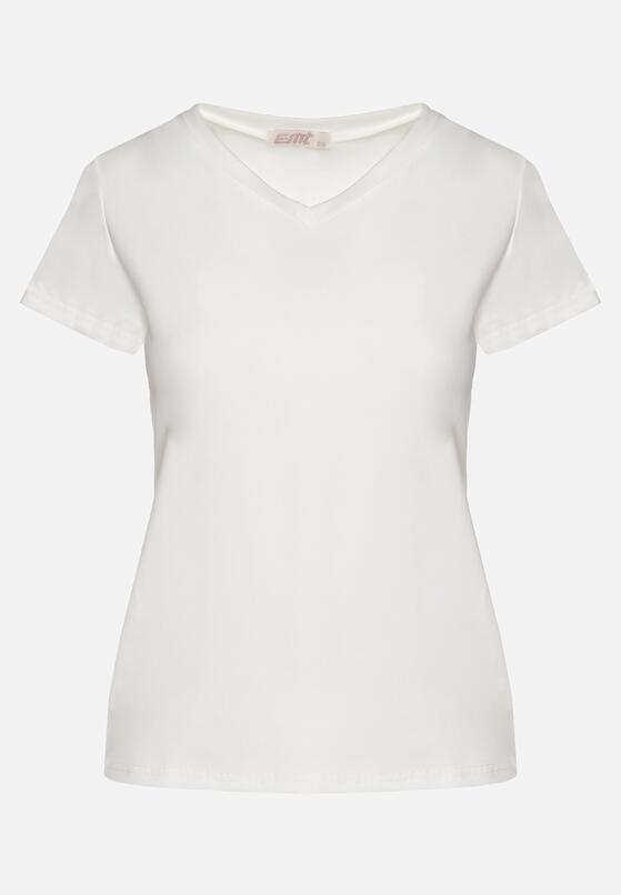Biały T-shirt z Bawełny z Trójkątnym Dekoltem Semiora 6
