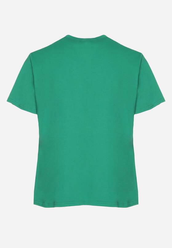 Ciemnozielony T-shirt z Bawełny z Metalicznym Nadrukiem Olianea 7