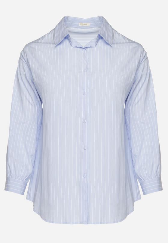 Jasnoniebieska Koszula w Drobne Paseczki o Klasycznym Kroju z Podpinanymi Rękawami Ilerra 6
