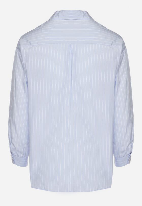 Jasnoniebieska Koszula w Drobne Paseczki o Klasycznym Kroju z Podpinanymi Rękawami Ilerra 7