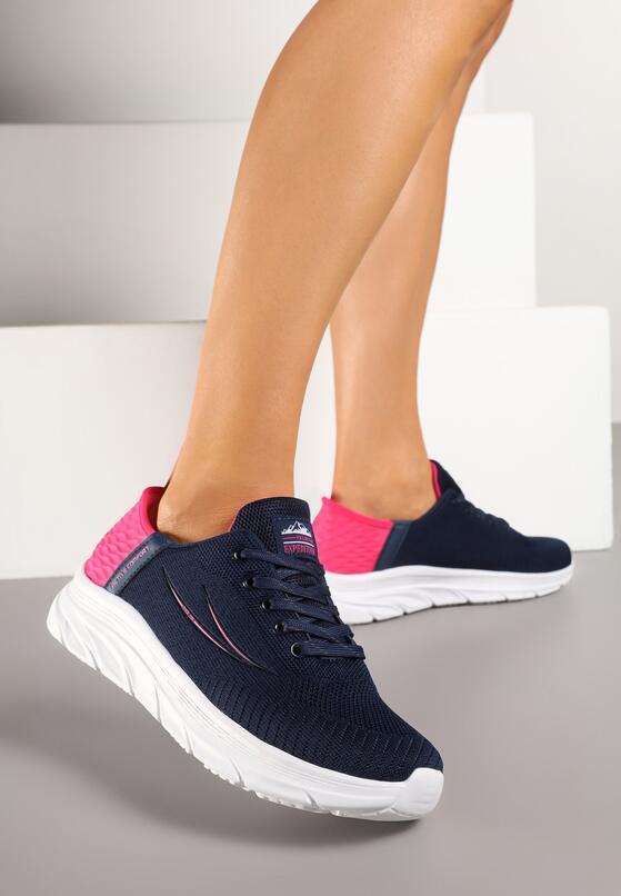 Granatowo-Fuksjowe Buty Sportowe Sneakersy Ozdobione Napisami i Tłoczeniem Solnelis 2