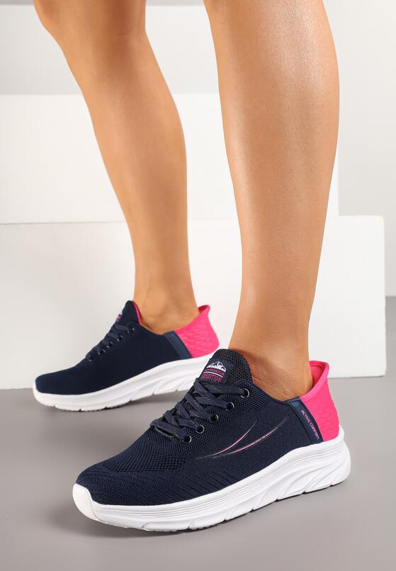 Granatowo-Fuksjowe Buty Sportowe Sneakersy Ozdobione Napisami i Tłoczeniem Solnelis 1