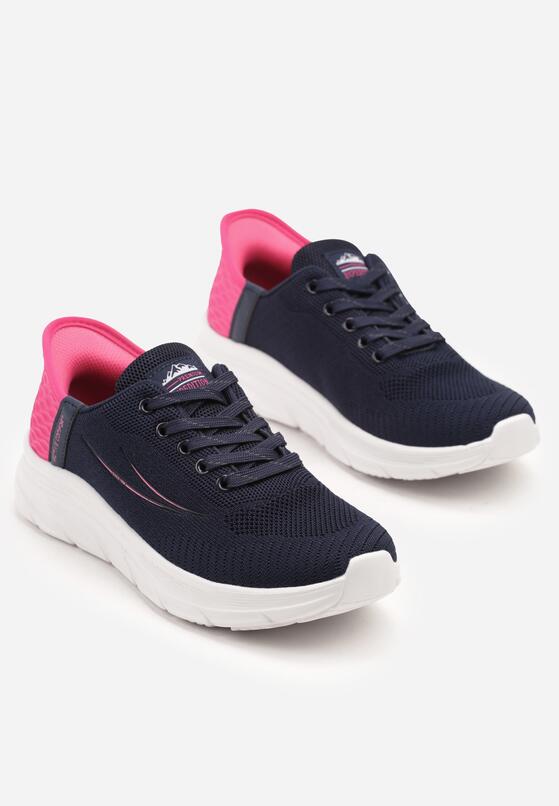 Granatowo-Fuksjowe Buty Sportowe Sneakersy Ozdobione Napisami i Tłoczeniem Solnelis 5