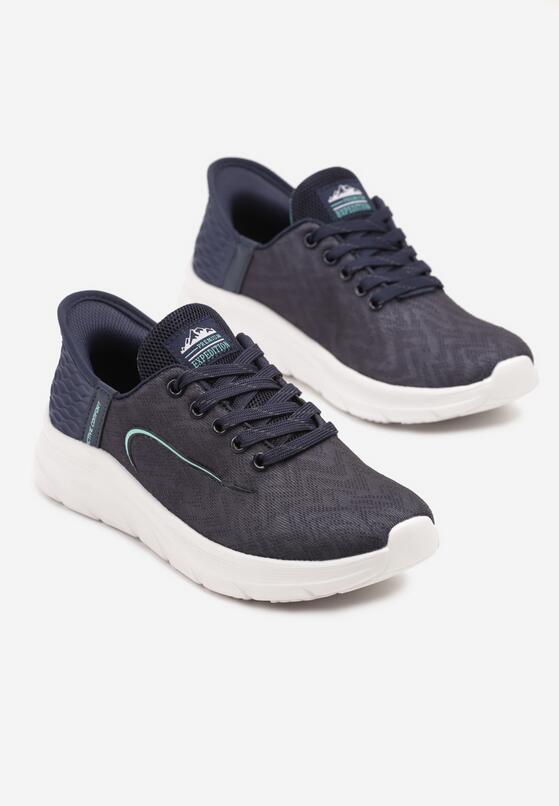Granatowo-Miętowe Buty Sportowe Sneakersy z Tłoczeniem i Ozdobnym Napisem na Boku Canisse 5