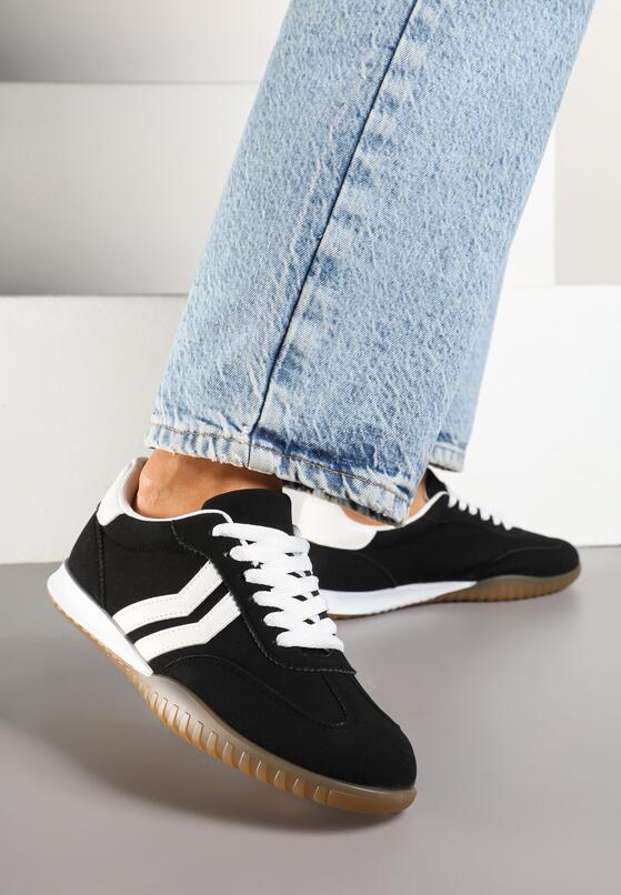 Czarne Sneakersy w Typie Tenisówek z Ozdobnymi Paskami Zommea 1