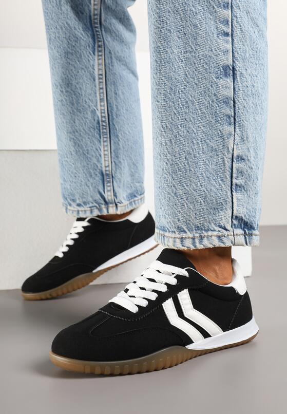Czarne Sneakersy w Typie Tenisówek z Ozdobnymi Paskami Zommea 3